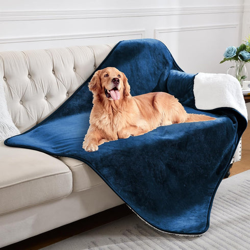 Waterproof Blanket for Bed Couch Sofa, Soft Liquid Pee Proof Pet Blanket for Dog Puppy Cat, Reversible Sherpa Fleece