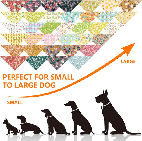 36Pcs Whaline Spring Dog Bandana Triangle Pet Scarf Adjustable Double-Sided Puppy Neckerchief Colorful Egg Floral Bunny