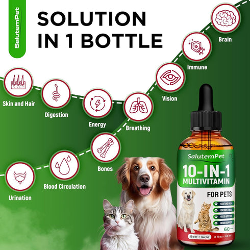 10-in-1 D3, 2 Oz at Vitamins for Indoor Cats Liquid Multivitamin for Dogs C, B Group, for Skin, Coat, & Breathing