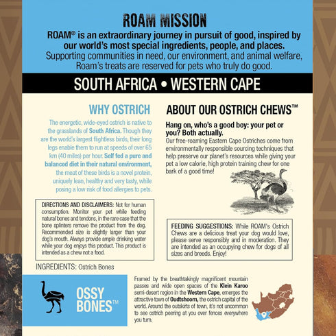 ROAM Exotic Ossy Chews Sampler Adult Dog Chew Treats – Mixed Pack of 4 Ostrich Chews for Dogs