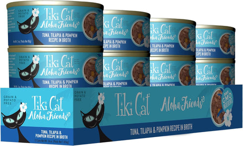 Tiki Cat Aloha Friends, Tuna, Tilapia & Pumpkin, Grain-Free Wet Cat Food for All Life Stages 3 oz. Cans (Pack of 12)