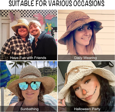 Women Sun Hat, Wide Brim Floppy Beach Hat, Breathable UV UPF 50+ Straw Foldable Packable Summer Cap