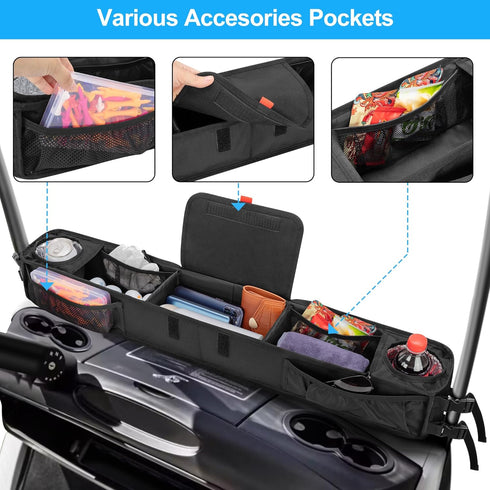 Golf Cart Front Storage Basket, Insulated Cup Holders, No-Drilling Dash Tray Organizer for EZGO, Club Car, Kandi