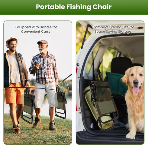 TeqHome Portable Foldable Fishing Chair with Cooler Bag, Lightweight Folding Camping Chair, Outdoor Backrest Stool