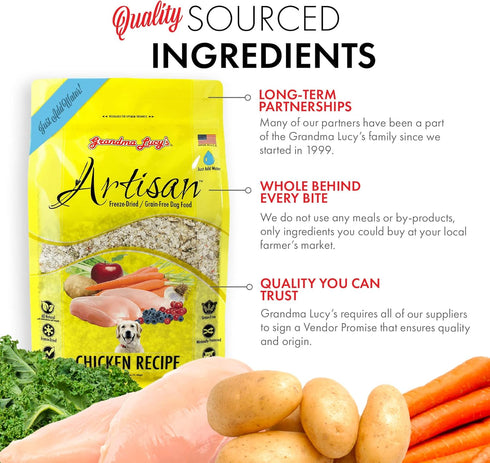 Grandma Lucy's Artisan Dog Food - Grain Free and Freeze-Dried Artisan Chicken, 1Lb Bag