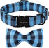 Unique Style Paws Cotton Dog Collar - Bow Puppy Collar with Black Blue Grid for Small Medium Large Dogs