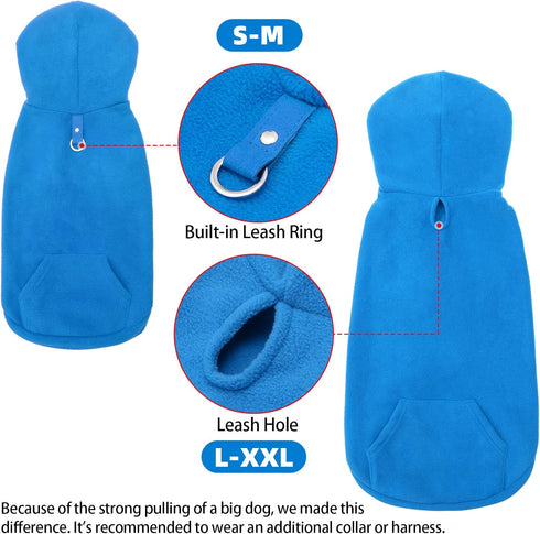 EXPAWLORER Polar Fleece Dog Hoodie with Pocket, Warm Cozy Sleeveless Sweater for Small to Large Dogs (Blue, S)