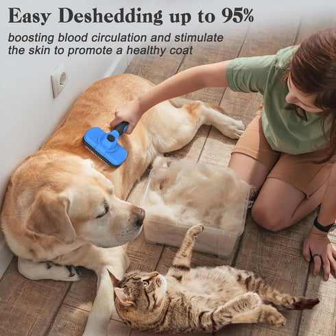 Swihauk Self Cleaning Slicker Brush - Skin Friendly Deshedding Tool for Dogs & Cats, Blue, Suitable for Shedding Pets