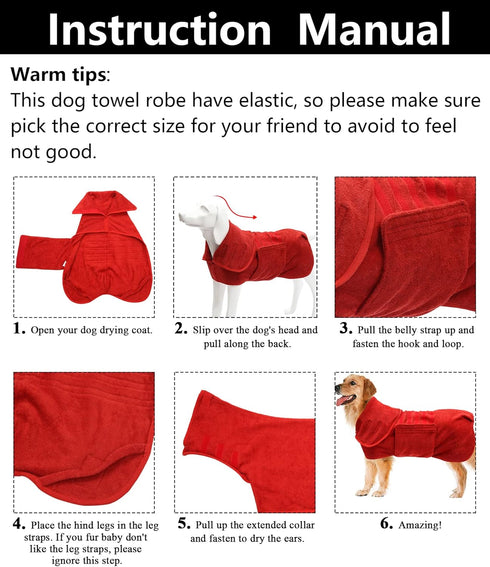 Morezi Dog Bathrobe Robes for After Bath Shower Drying Towel for Small Medium Large Breeds - Blue - S