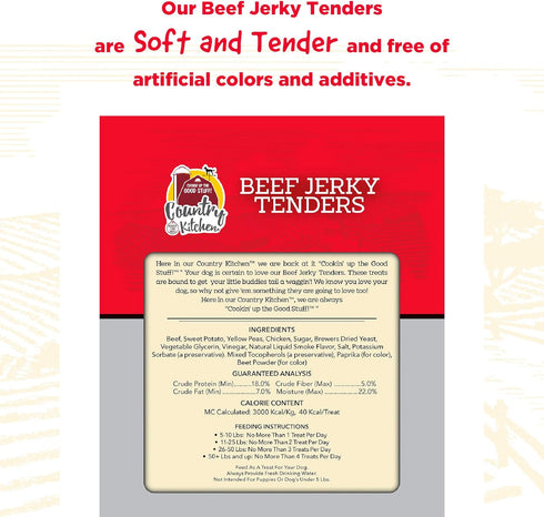 Country 16 oz Kitchen Beef Jerky Tender Dog Treats, Made with Real Beef, High Protein, Low Fat, No Artificial Colors
