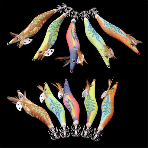 Generic 10pcs/Pack 2.5# 3.0# Body Luminous Squid Jigs Hooks Octopus Cuttlefish Shrimp Baits Fishing Lures Size