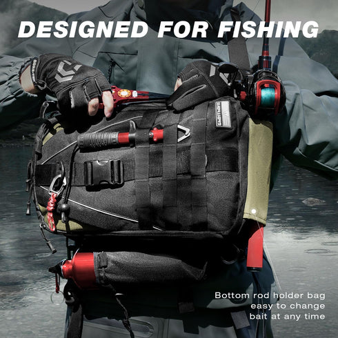 Ghosthorn Fishing Backpack Tackle Sling Bag with Rod Holder, Tackle Box Fly Fishing Gifts for Men Women