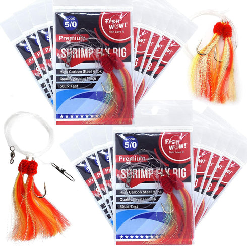 20 Packs 5/0 Hook Fishing Shrimp Flying Rig - Red/Yellow