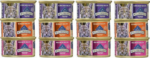(12 Pack) Wilderness Grain-Free Variety Pack Cat Food, 3 Flavors, 12, 5.5 Ounce Cans