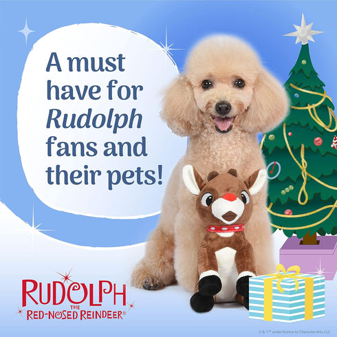 Rudolph The Red-Nosed Reindeer Plush Dog Toy, 9" Squeaker, Holiday Toys for Pets, Christmas Dog Toys