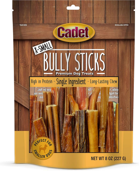 Cadet Bully Sticks for Small, Medium and Large Dogs - All-Natural Beef Pizzle, High Protein, Low Fat, 8 Ounce