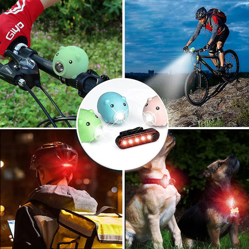 Kids Bike Lights Set for Night Riding, Rechargeable Headlight & Tail Light, 120dB Speaker, Cute Accessories for Girls &