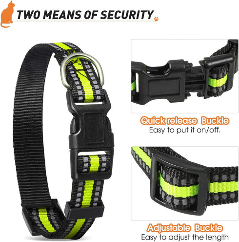 Weewooday 3 Pieces Reflective Dog Collar, Nylon Adjustable Quick Release Pet Collars for Dogs (Large)