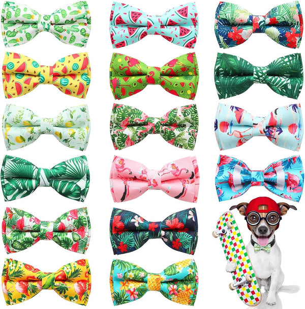 16 Pcs Dog Bow Ties Collar Attachment Slides, Cute Detachable Bowties for Dogs and Cats with Elastic Bands