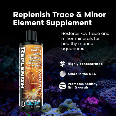 Brightwell Aquatics Replenish, Premium Trace & Minor Element Supplement for Marine Aquariums, 125 ml
