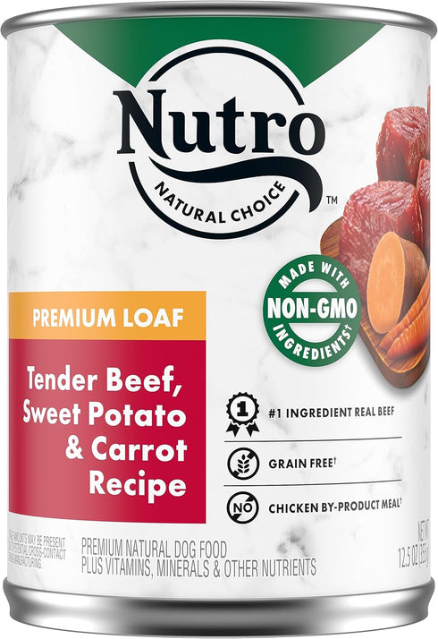 NUTRO PREMIUM LOAF Adult Natural Grain Free Wet Dog Food, Tender Beef, Sweet Potato & Carrot Recipe, 12.5 oz. Cans