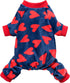 Fitwarm Valentines Day Sweet Hearts Dog Pajamas, Lightweight Velvet Pet Jumpsuit for Small Dogs, Dark Blue, Red, Medium