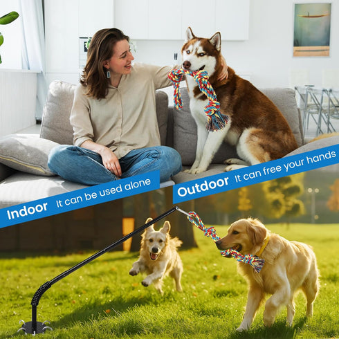 Tether Tug Outdoor Dog Toy - Interactive Tug of War Exercise Game for Yard & Park - Upgraded Metal Stake & Durable