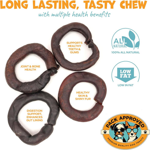 Beef Collagen Rings - Rawhide Free Dog Chews, 100% Beef Corium, Natural Dog Treats, Pack of 4