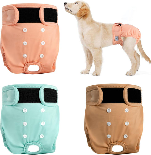 3Pack Reusable Female Dog Diapers, Washable Diaper for Doggie,Highly Absorbent Dog Diaper,Adjustable