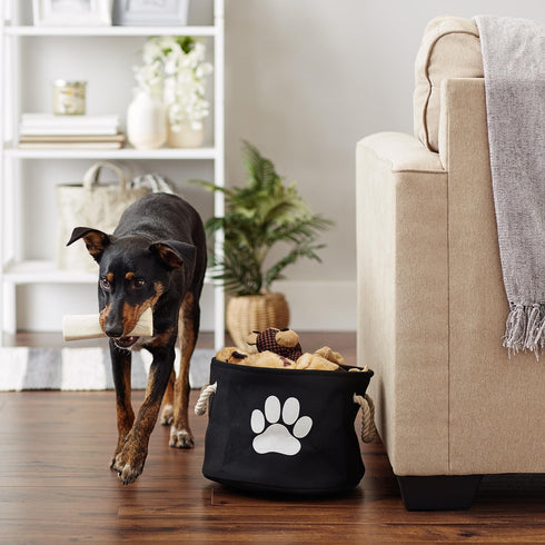 Bone Dry Pet Storage Collection Small Round Collapsible Bin, Black