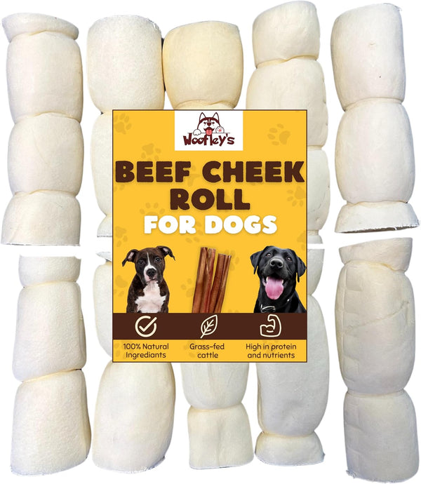 Woofley's 5-6" Buffalo Beef Cheek Roll -(10 Count)- Beef Cheek Rolls for Dogs
