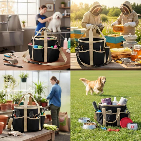 (Stylish,10.63 10.63 9.45 Inch,Khaki Abbylike Grooming Tote Bag for Horses and Dogs Organize Tack Tools Equestrian