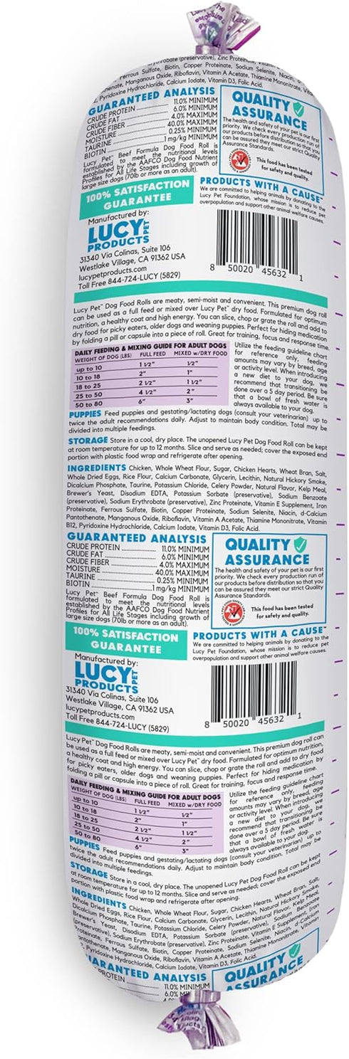 Lucy Pet Products Chicken Formula Dog Food Roll 2.5 lb, Meaty, Semi-Moist Dog Food (100600074), (Pack of 1)