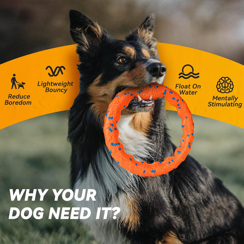 Dog Ring Toy - Tough Chew Toy for Aggressive Chewers, Indestructible Flying Discs for Medium Large Breeds, Orange
