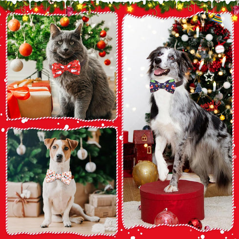 60 Pcs Christmas Dog Collar Bow Ties Bulk, Warm Snowman Detachable Bowties for Small Medium Large Dogs, Cat Grooming