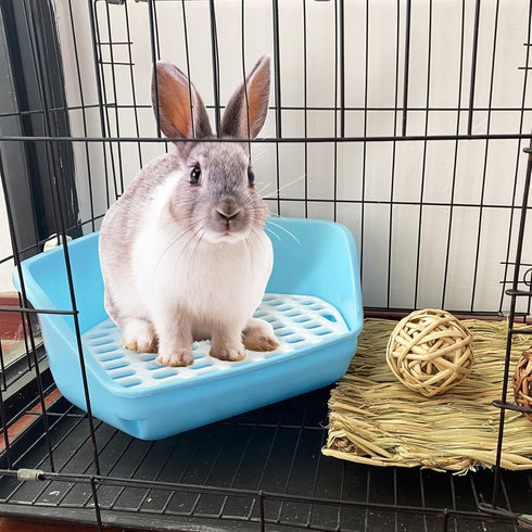 kathson Rabbit Litter Box, Pet Toilet Cage with Small Animal Cleaner Broom Brush Dustpan for Bunny
