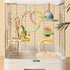 Natural Bird Swing - Moon-Shaped Parrot Perch with Bell and Cork Toys, Spinning Wooden Stand for Parakeets, Budgies