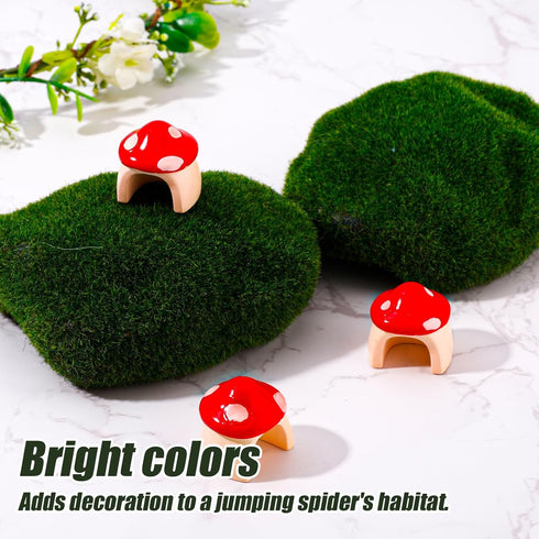 Gosknor 3pcs Jumping Spider Mushroom Hide for Spoods, Resin Jumping Spider Hideout House Cute Jumping Spider Mushroom