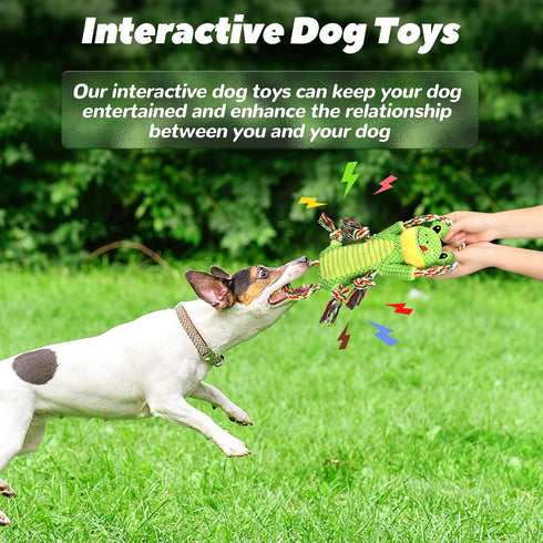 Dog Plush Squeak Toys with Crinkle Paper and Ropes, Interactive Toys for Small, Medium, Large Dogs