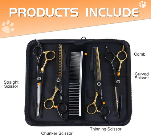 7 Inch 6 1 Set, Professional Dog Grooming Scissors Kit, in Grooming Scissors for Dogs, Pet Grooming Shears Straight