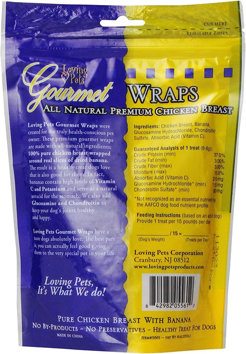 (2 Pack) 6 oz Loving Pets All Natural Premium Banana and Chicken Wraps with Glucosamine and Chondroitin Dog Treats