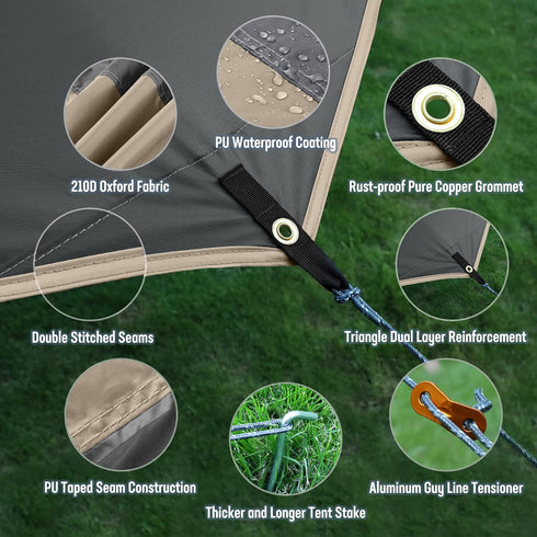 VILLEY Camping Tarps for Tents, Portable Waterproof Hammock Rain Fly, Easy Set Up Canopy for Outdoor Activities