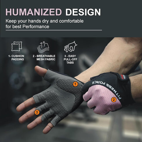 FITNESS FORCE Breathable Workout Gloves for Men and Women, Padded Weight Lifting Gloves with Full Palm Protection