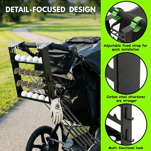 Strollers,12-Club 10-Ball 4 Golf Stroller Attachment - Metal Golf Club Holder for & hooks Capacity with Adjustable