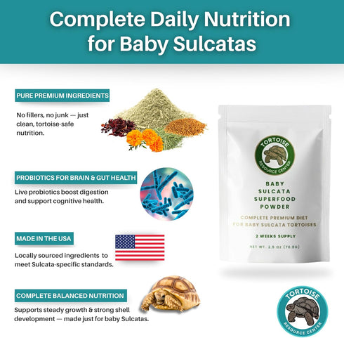 2.5 oz 2 Baby Sulcata Food Powder with Calcium - Scientifically Formulated Diet for Healthy Growth - High Fiber Low