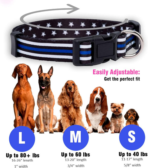 Thin Blue Line Dog Collar by Native Pup, Stars Design for Medium Dogs
