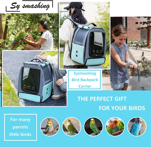 Bird Backpack Carrier, Travel Cage with Tray and Perch, Waterproof Pad for Parakeets and Lovebirds