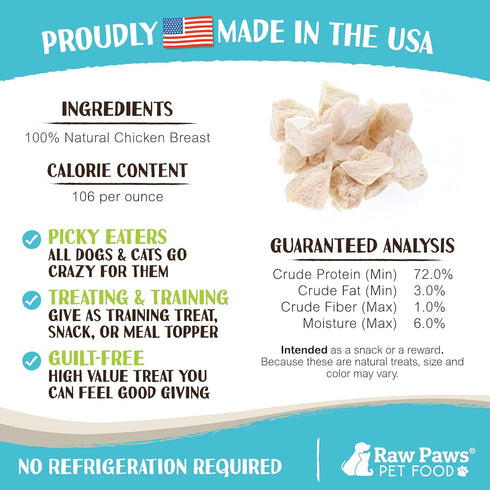 Raw Paws Freeze Dried Chicken Breast Treats, 4-oz, Made in USA - Natural Chicken Treats for Dogs & Cats