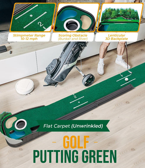 Zcoorey 8ft 3D Putting Green Indoor - Golf Putting Mat boasts Genuine Green Speed and a Wrinkle-Free Surface. Practice
