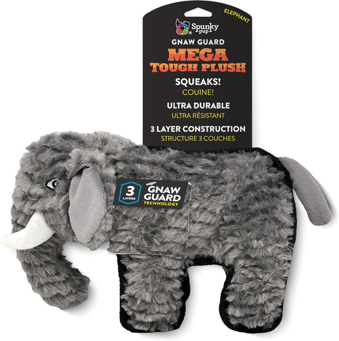 Spunky Pup MEGA Tough Plush Elephant Toy - Durable, Triple-Layered Chew Toy with Squeaker for Large Dogs